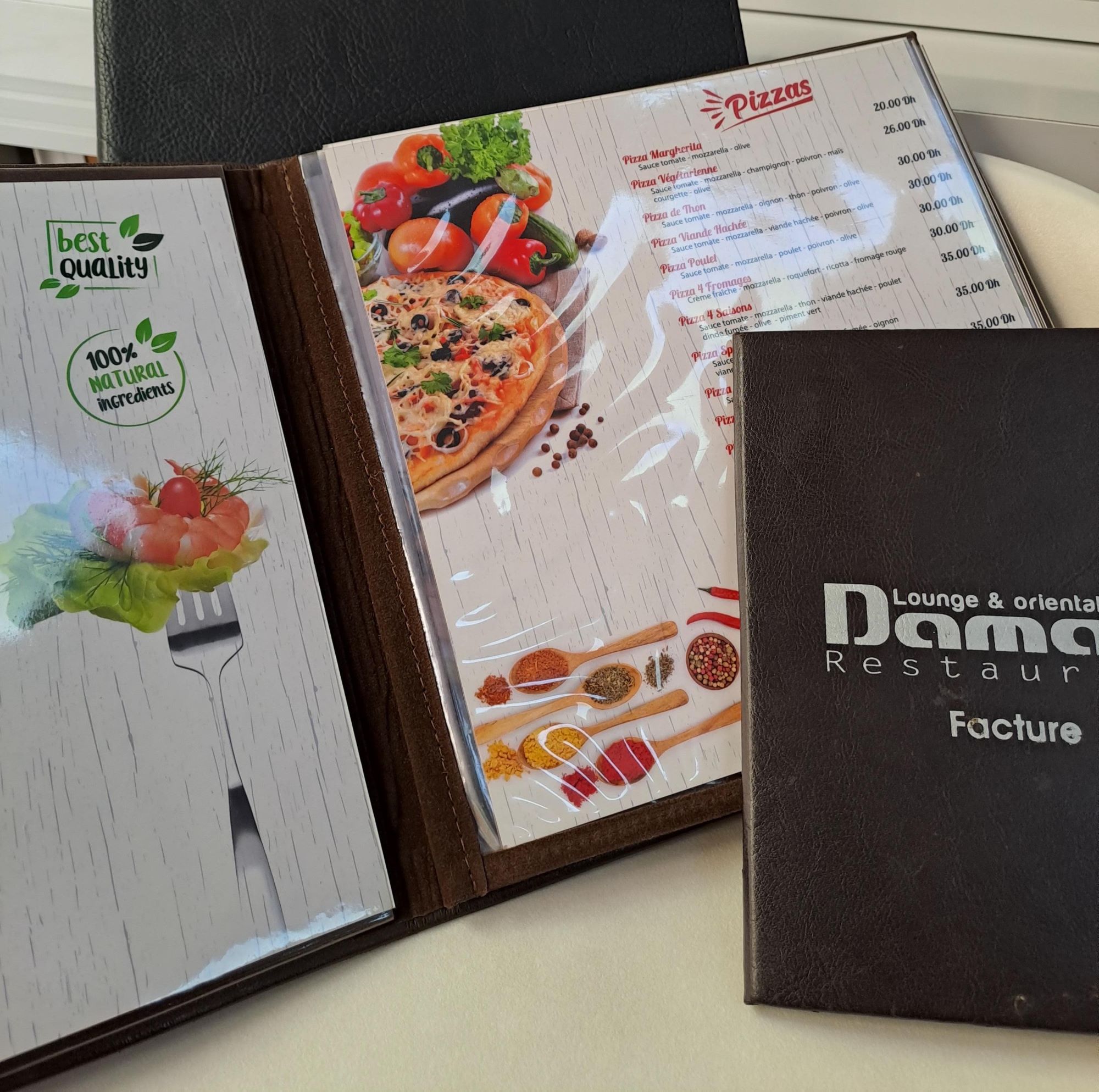 Porte-menus et porte-additions en cuir ou similicuir personnalisés